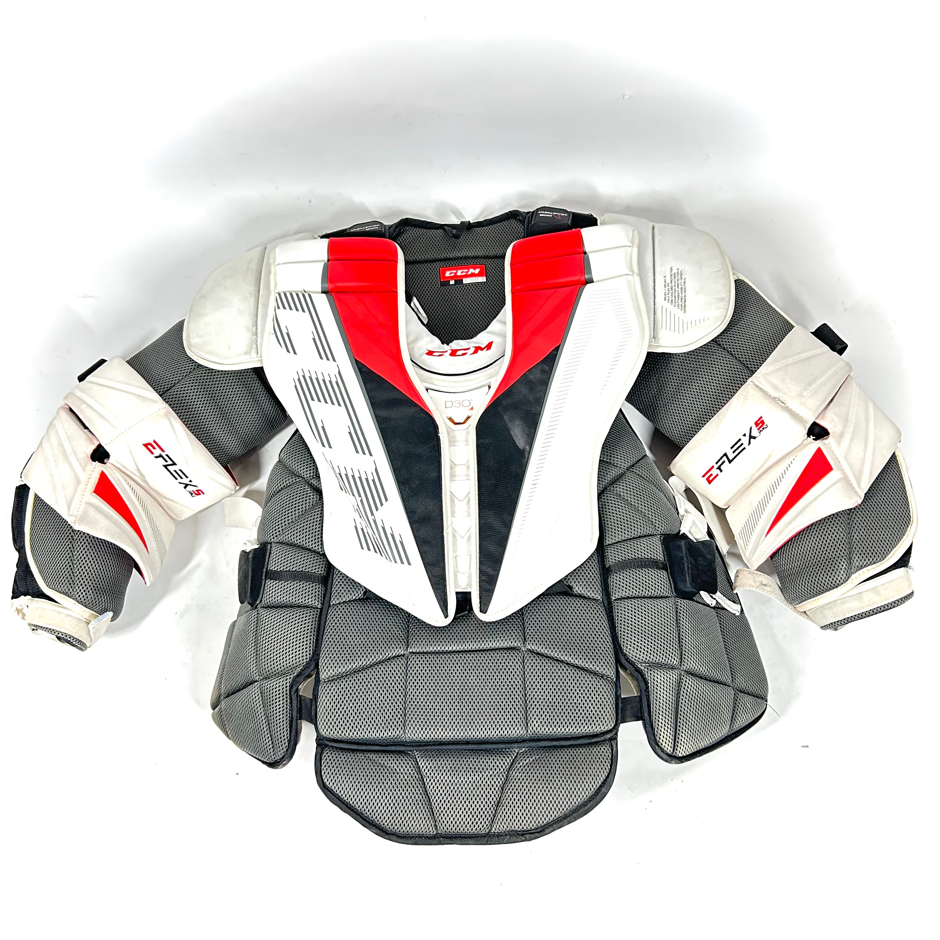 CCM Extreme Flex 5 Pro - Plastron de gardien de but Pro d'occasion (blanc/rouge)